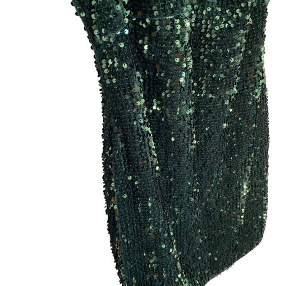 Zara Basic Green Sequin Bodycon Dress with Spaghetti Straps - Medium - Picture 3 of 5